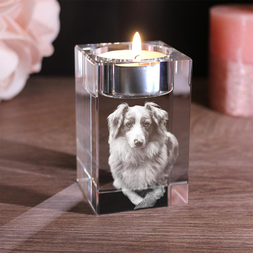Petmemoria 2D/3D Glaskristall Teelicht Halter