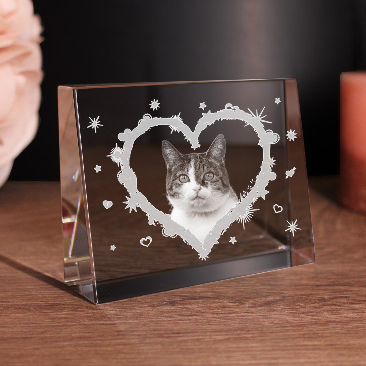Petmemoria 2D Glaskristall Flachglas selbststehend Herzmotiv